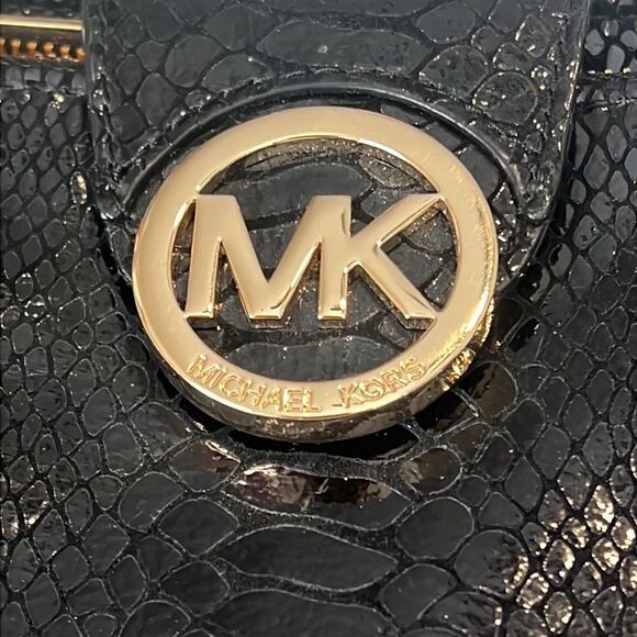 Michael Kors Fulton Black Python Embossed Leather Crossbody - Picture 11 of 16